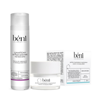 Комплект DERM ENRICHED дълбоко подхранваща и хидратираща маска с изглаждащ ефект и Шампоан за мекота и бърз растеж на косата, безсулфатен bѐni