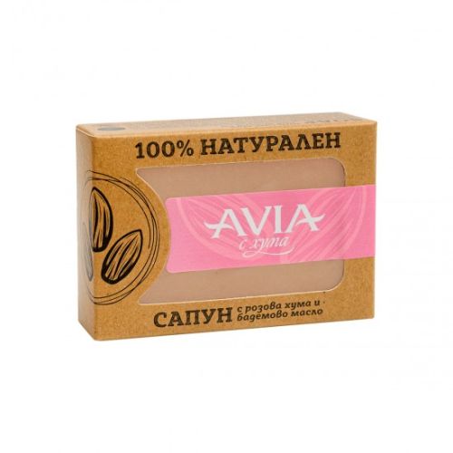 100% натурален сапун с розова френска хума, бадемово масло, масло от босилек и розов конкрет 110 гр. AVIA 
