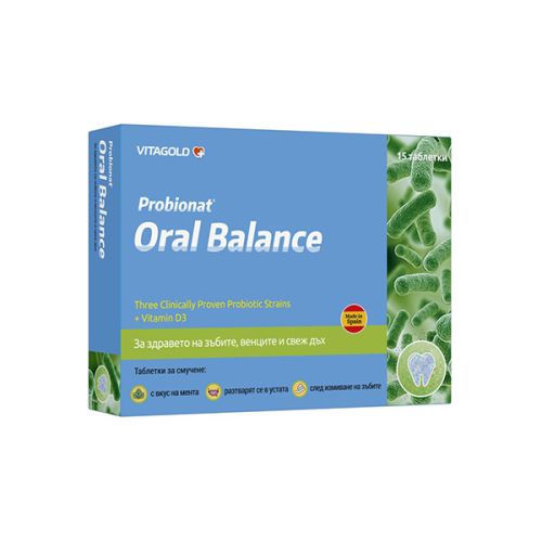 Пробионат Орал Баланс (Probionat Oral Balance) – пробиотик за здравето на зъбите и венците, за свеж дъх, 15 таблетки