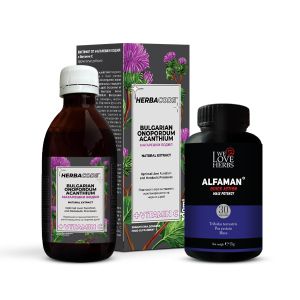 Комплект АЛФАМЕН+ бързи капсули за мъжка сила и Екстракт от Магарешки бодил (Onopordum acanthium)  с Витамин C - за черния дроб, метаболизма, мускулния тонус и пречистване на организма HERBACODE